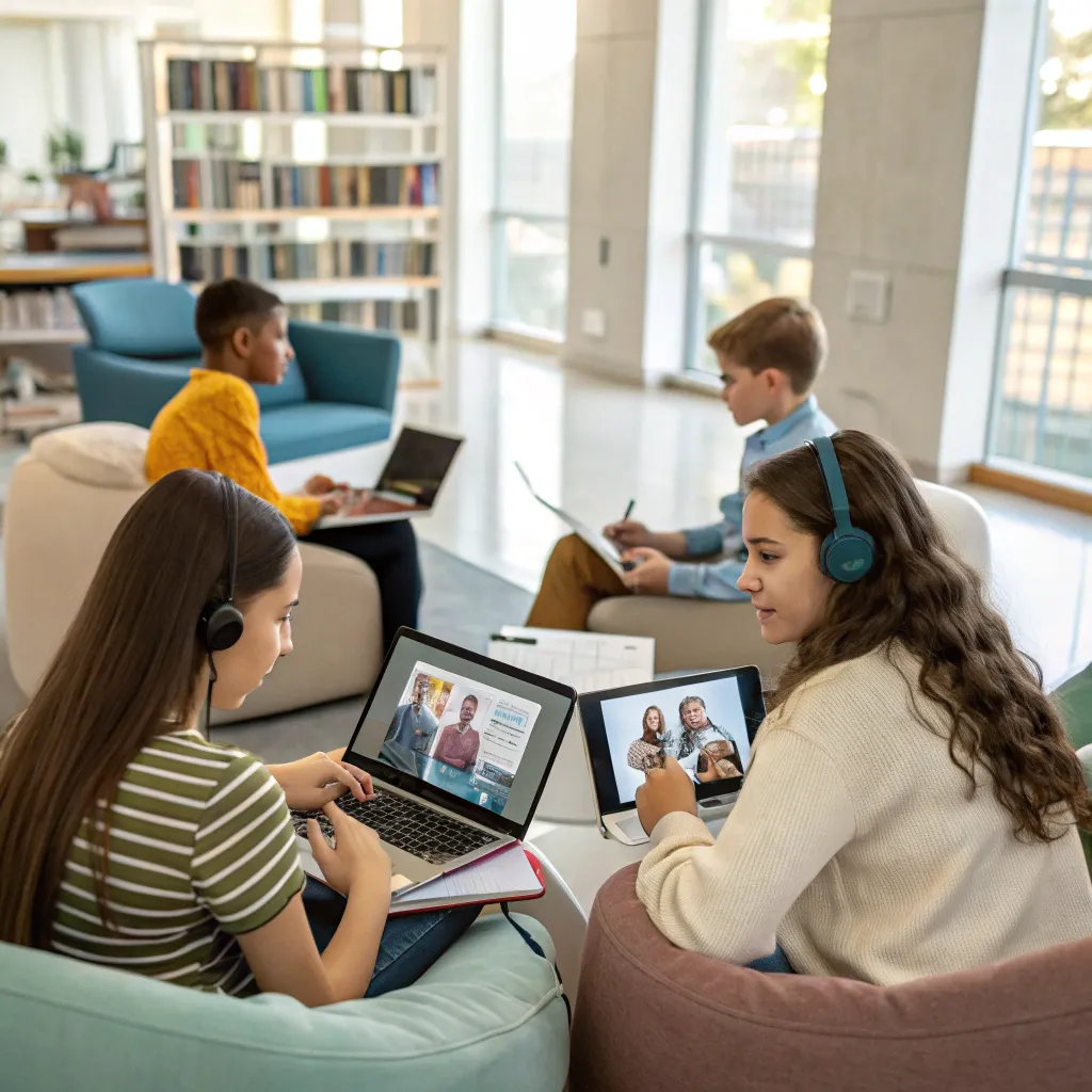 Students learning languages online